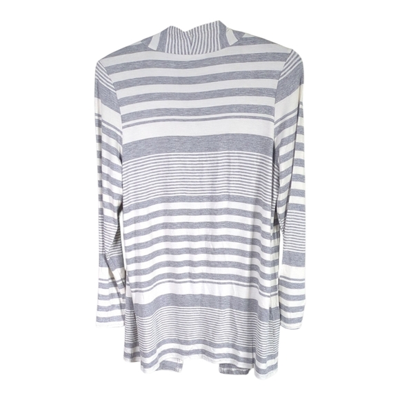 Cyrus Lightweight Striped Grey and White Long Sleeve Open Front Cardigan Size Sm - Picture 2 of 5